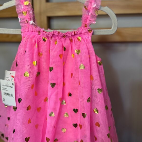 Baby Starters Pink Gold Heart Tulle Dress w/ Bow 6M NWT - Picture 8 of 9